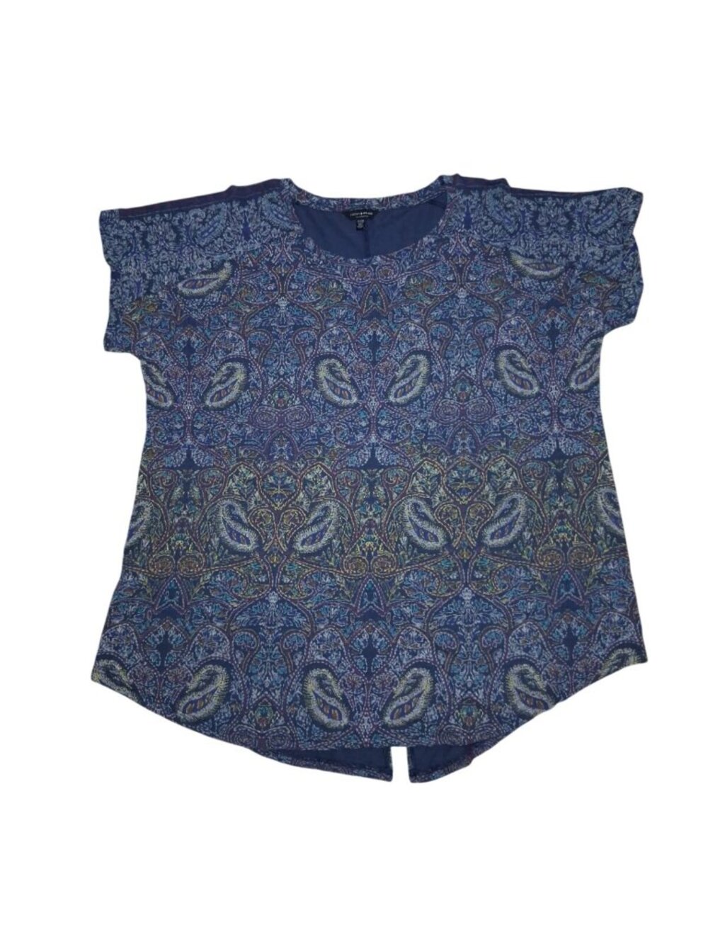 Lucky Brand Paisley Split-Back Top 2X Blue Multicolor Cotton Modal